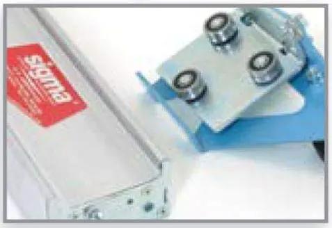 Beefy Professional Grade Large Format Panel Tile Cutter Up To 130 Inches Long With Scratch Resistant Rubber Bed, detailing cutting mechanism.