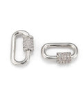 Five Silver Screw Carabiner Lock Charms Set with Brass Micro Pave Cubic Zirconia Oval Quick Links Clasp for Jewelry Making
