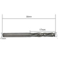 Side view of Pro Grade One Eighth Inch Shank Carbide End Mills Three Point One Seven Five By Seventeen Millimeter Up And Down Cut Square Nose CNC Spiral Router Bit showing dimensions.