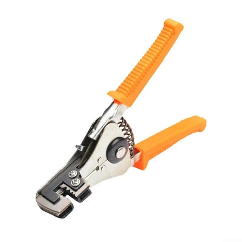 Heavy Duty Automatic Wire Stripper Pliers With Integrated Adjustable Ruler For 0.5 To 4.0mm Cables showing orange rubber grip and alloy steel design.