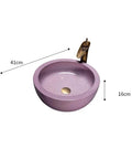 41Cm Dia Round Art Basin Bathroom Counter Basin Pink Color, Countertop Bathroom Vessel Sink, Above Counter Porcelain Ceramic Vanity Sink with gold drain.