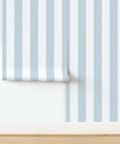 Top Tier Traditional Wallpaper With A Smooth Matte Linen Texture Pvc Free Paste To Paper Design showing blue and white stripes.