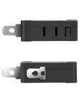 Side view of 125V To 250V SPDT Snap Action Micro Limit Switch Button For Microwave Ovens And Arcade Door Interlocks, 1NO 1NC, 16A Rating.