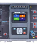 Heavy Duty Pro Grade Electrician Tester Featuring Badass High Voltage Precision Slick Continuity Scanning and Knockout Insulation Resistance Analysis For A Go To No Fuss Job Site Setup control panel with touchscreen and test ports.