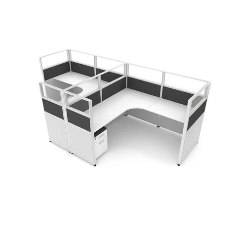 Modular Office Cubicle Kit With Adjustable Partition Panels And Mobile Storage Cart Quick Snap Together Design Compact Workspace Desk System For Hustle Ready Home Offices Charcoal view with corner layout and rolling storage.