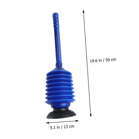 No Sweat Heavy Hitter 2 Pack Plunger with blue accordion bellows, 19.6 in x 5.1 in, designed for efficient toilet clog clearing.