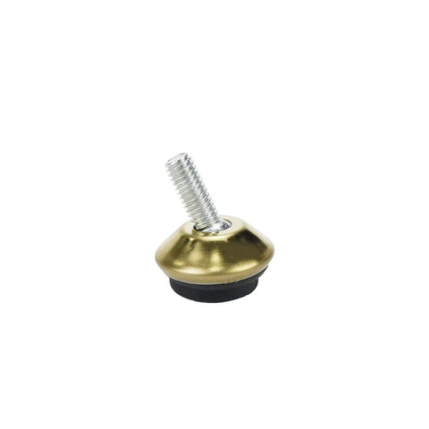 Gold Swivel Adjustable Furniture Levelers To Knock The Wobble Flat Slick Steel Legs With Rubber Pads Silent Floor Guards Smooth Glide Indoor Outdoor Setup 16 Pack, single leveler with brass finish.