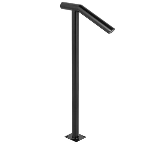 Rock Solid Heavy Duty Outside Step Railing With Matte Black Powder Coat Finish And 330 Lbs Load Rating standing tall, outdoor use.