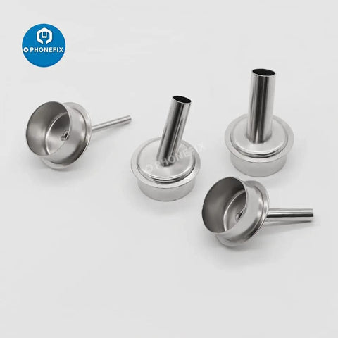 Four curved nozzles from 9 Piece Hot Air Gun Nozzle Set For PCB Soldering And Rework Stations With 45 Degree Curved Angles And 2 4 6 8 10 Millimeter Tips Includes Four Curved And Five Normal Nozzles For Pro Grade Precise Electronics Repair
