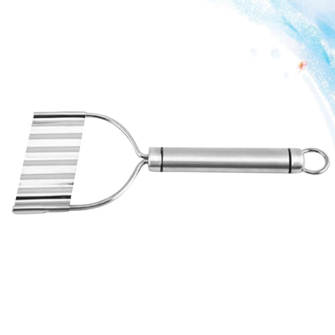 Stainless steel ripple potato slicer with crinkle blade and curved U-shaped frame, metal handle