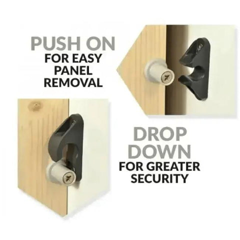 Compact Push On Button Fix For Ninety Degree Panel Connections Featuring Quick Drop In Install And Smooth Ada Access Design, showing easy panel removal and security.