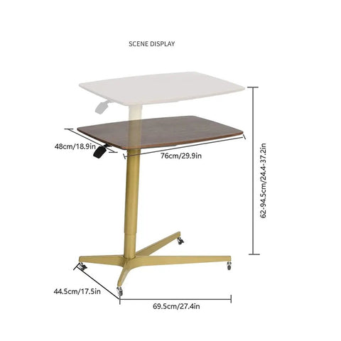 Adjustable Rolling Overbed Table With Smooth Casters And Easy Height Flex To Keep You Comfy On The Couch, showing dimensions and features.