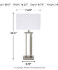 Aniela Minimalist Table Lamp Set of 2 in Silver Finish, 29.5 Inch Tall with Rectangular Shade, front view with dimensions