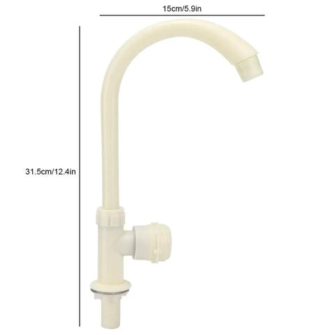 Maqulae ABS Plastic Kitchen Sink Faucet, G1/2in Single Cold Rotating, light cream color, 31.5cm height, 15cm width.