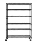 Rock Solid Steel Wire Shelving Rack With Smooth Rollin Casters Multi Tier Rolling Storage Unit For Garage Warehouse Shop And Basement Easy Snap Together Assembly with five tiers.