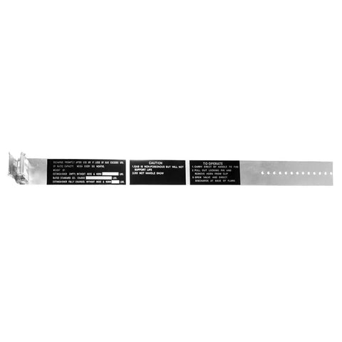 Heavy Duty Aluminum Fire Extinguisher Hose Band Straps Fits 10 15 And 20 Lb CO2 Tanks nozzle detail with instructions and warnings