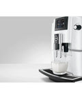 Straight Up Game Changer Automatic Espresso Coffee Maker With Easy Cappuccino Function And Premium Aroma Grinder In Sleek Piano White Finish for smooth daily brews, pouring milk.