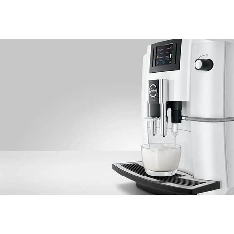 Straight Up Game Changer Automatic Espresso Coffee Maker With Easy Cappuccino Function And Premium Aroma Grinder In Sleek Piano White Finish for smooth daily brews, pouring milk.
