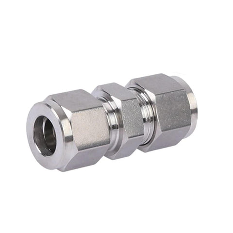 Pysrych 304 stainless steel compression tube fitting union with double ferrules, 3/8 in OD x 3/8 in OD, pack of 2