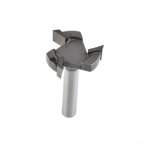Front view of Beefy Carbide Tipped CNC Spoilboard Surfacing Router Bit with one quarter inch shank for slab flattening and rabbeting.