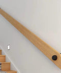 Solid Wood Wall Mounted Handrail With Anti Slip Ergonomic Grip For Indoor Outdoor Stairs And Hallways No Sweat Diy Installation Dead Steady Support Knockout Family Safety Four Foot Long Section along a wall near stairs.