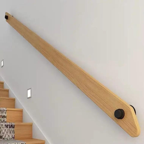 Solid Wood Wall Mounted Handrail With Anti Slip Ergonomic Grip For Indoor Outdoor Stairs And Hallways No Sweat Diy Installation Dead Steady Support Knockout Family Safety Four Foot Long Section along a wall near stairs.