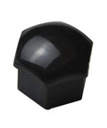Close-up of a single black lug nut cover from the 17mm Wheel Lug Nut Covers Bolt Caps Kit With Removal Tool 20Pcs Black Durable For Quick Swap And Easy Installation Fits Audi BMW Mercedes Scratch Resistant Finish.