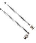 Two silver telescopic BNC male antennas side by side, 7-section design for CB and ham radios, extended and collapsed view.