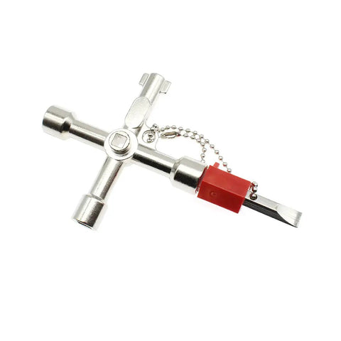 4 Way Cross Water Meter Key Zinc Alloy Multifunction Key For Universal Control Cabinets And Electrical Panels Built To Last Durable Cross Key With Chain Handy Multi Purpose Tool For Meters Trains Cars Elevators Subways And More.
