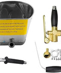 Heavy Duty Pneumatic Hopper Gun Features Four Jet Stucco Sprayer Nozzle For Cement Mortar Plaster And Concrete Wall Painting Acting As A Real Game Changer And Cutting Down Cleanup Hassles Drastically, showcasing the hopper and nozzle parts.
