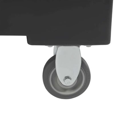 Close-up of wheel on Insulated Food Pan Carrier 95 Qt Front Loading Hot Box For Catering Non Electric Food Warmer