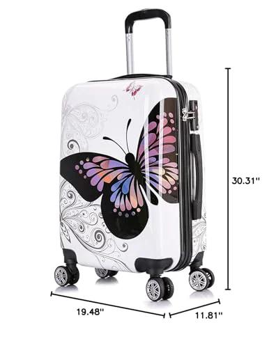 InUSA butterfly-print 20-inch carry-on luggage with spinner wheels, white hardside case