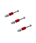 Three red and silver self tapping screws from Two In One Furniture Hardware Kit With Self Tapping Screws And Eccentric Wheel For Rock Solid Joints Heavy Duty Cam Locks For Cabinets Drawers And Desks Diy Install Made Easy Secure And Stable For Everyday Use