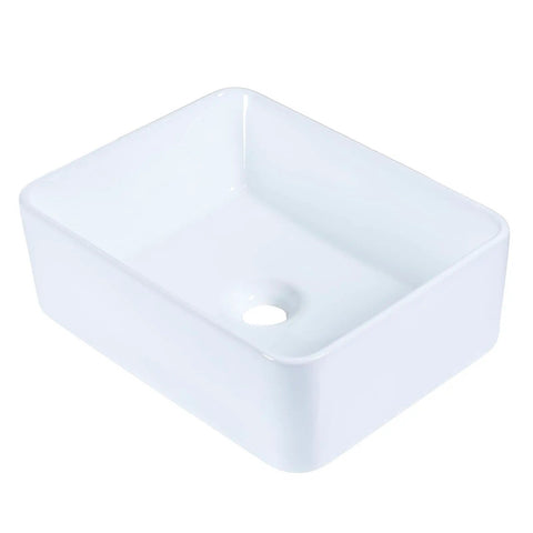 Vessel Sink 22 x 15 Inch White Ceramic Above-Counter Bathroom Sink, Rectangular Vessel Wash Basin for Vanity, Durable Porcelain Ceramic, 1-3/4 Inch Drain, Faucet Not Included, Slick European Inspired Modern Look