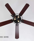 Top Tier Retro Industrial Ceiling Fan With Bright Integrated Light And Wireless Remote Smooth Motor Heavy Duty Base Solid Wood Blades 52 Inch view from above showing 5 wooden blades.