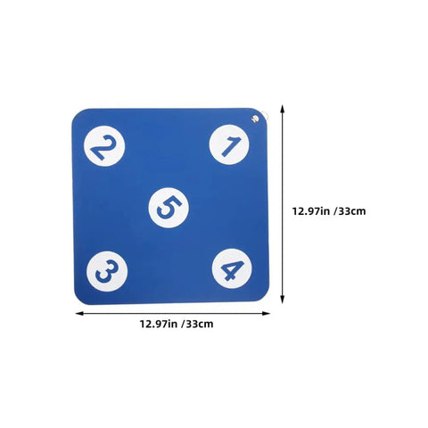 Dual Sided Indoor Fencing Target Set with numbered weather-resistant rubber targets, 33cm square, blue with white circles.