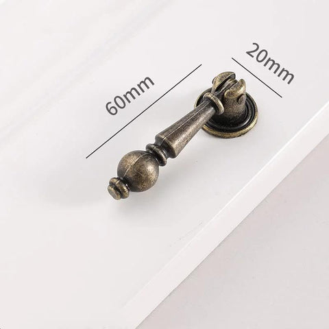 Four Piece Antique Bronze Drawer Pulls Set With Single Hole Mount, shown length 60mm, width 20mm, vintage decorative handle