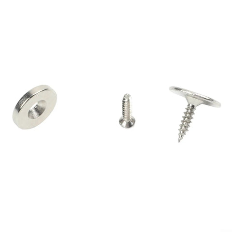 Heavy Duty Magnetic Door Catch And Latch For Kitchen Cabinets And Closets showing screws and magnetic plate in stainless steel
