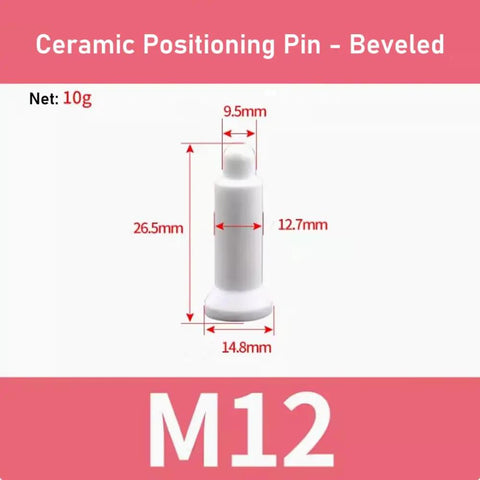 Top Shelf Ceramic Positioning Pin For Nut Electrode Insulated Spot Welding Machine Parts High Temperature Resistant Beveled M12 showing dimensions.