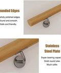 Rounded edges of Premium Solid Oak Wall Mounted Stair Handrail with heavy duty metal brackets showcasing safety and smoothness.