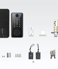 No Fuss Keyless Entry Smart Door Lock With Quick Tap Fingerprint And Password Access Rock Solid Aluminum Alloy with components