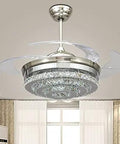 Top Notch Nordic Led Ceiling Fan Light Featuring Silky Smooth Retractable Crystal Blades in a modern living room setting.