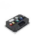 Front view electric motorcycle controller 1000A ND1081000, black housing with colored terminal posts.
