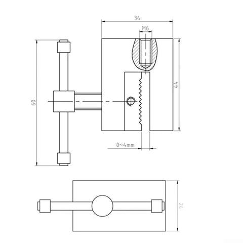 Technical drawing of Stainless Steel Force Gauge Push Pull Clamp For Laboratory Testing, cogging design detail shown.