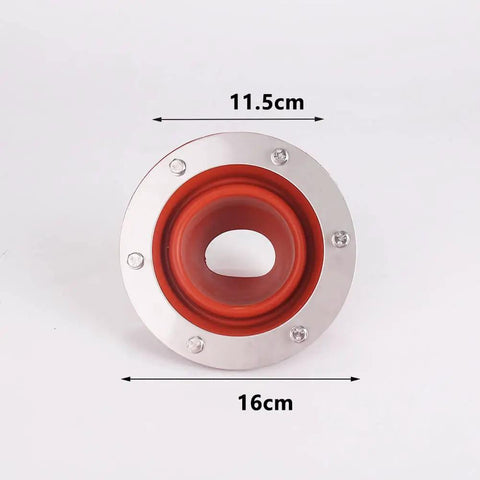 Stove Jack Tent Flashing Kit With High Temp Flexible Pipe Sealing, showing 16cm diameter silicone with stainless rings.