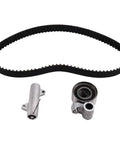 Best Timing Belt Pulley Kit For Toyota Vigo Innova Fortuner 2005 To 2014 Swap Easy With Parts Like 13540-67020 13505-0L010 13568-39016 And Fix Your Engine No Stress. timing belt kit with belt, tensioner and pulley on white background