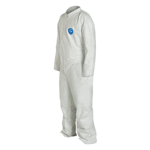 Disposable Protective Coverall White X Large Pack Of 25 For Comfortable Fit And Wide Range Of Motion With Open Wrists And Ankles Made From Flash Spun High Density Polyethylene Durable Yet Lightweight Safety Suit