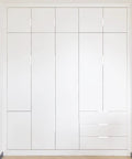 Six Pack White Arc Surface Drawer Pulls For Furniture Cabinets Edge Mount Hidden Cabinet Handles installed on white wardrobe