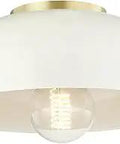 One Light Flush Mount Ceiling Fixture In Aged Brass Cream Finish Sleek Contemporary Modern Vibe 7 Inches Tall By 11 Inches Wide Bulb Not Included