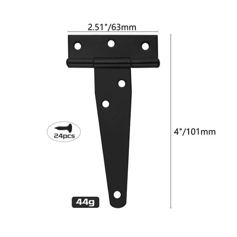 4 Inch T Shape Shed Door Hinges Heavy Duty 4 Pack For Barn Doors Fence Gates And Windows Carbon Steel Outdoor Use diagram